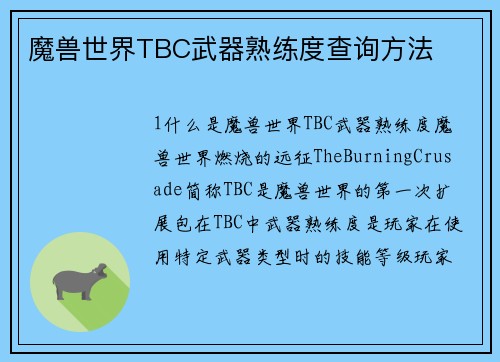 魔兽世界TBC武器熟练度查询方法